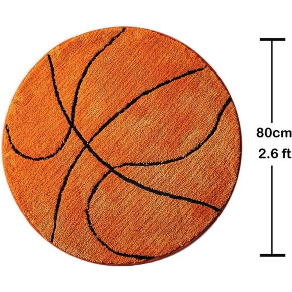 Kids Rug Basketball Round Rug Carpet Floor Chair Mat for Kids Rooms Bedroom - Picture 3 of 6